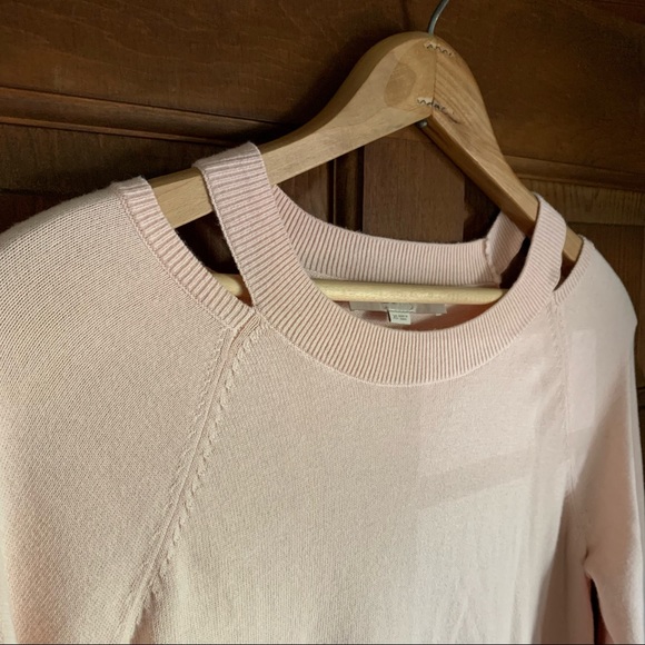 💰CLEARANCE💰 LOFT Ann Taylor blush pink bell sleeve cut out cotton sweater XS - Picture 3 of 8